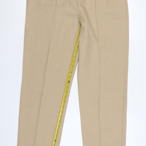 Marks & Spencer Women Beige UK 14 Long Straight Tailored Trousers