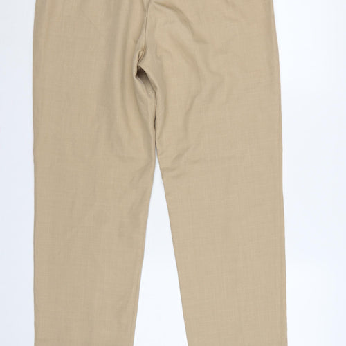 Marks & Spencer Women Beige UK 14 Long Straight Tailored Trousers
