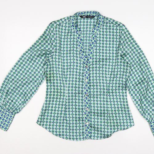Zara Women Multicoloured S Geometric Button-Up Collared Blouse