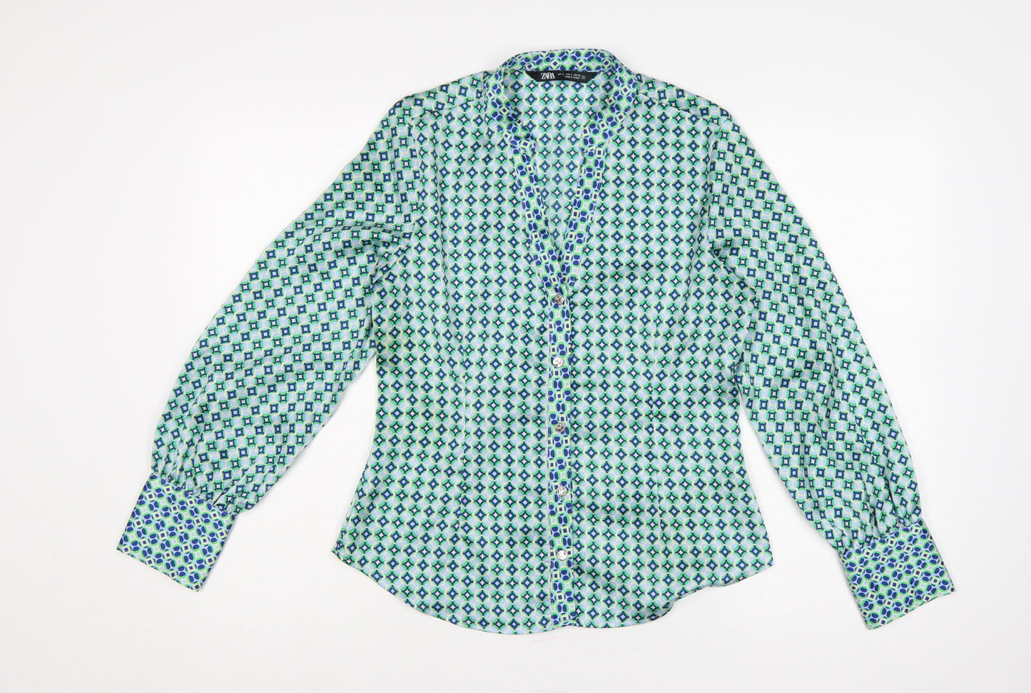 Zara Women Multicoloured S Geometric Button-Up Collared Blouse