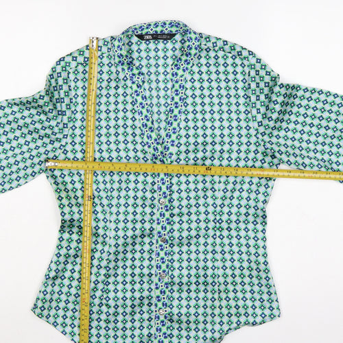Zara Women Multicoloured S Geometric Button-Up Collared Blouse