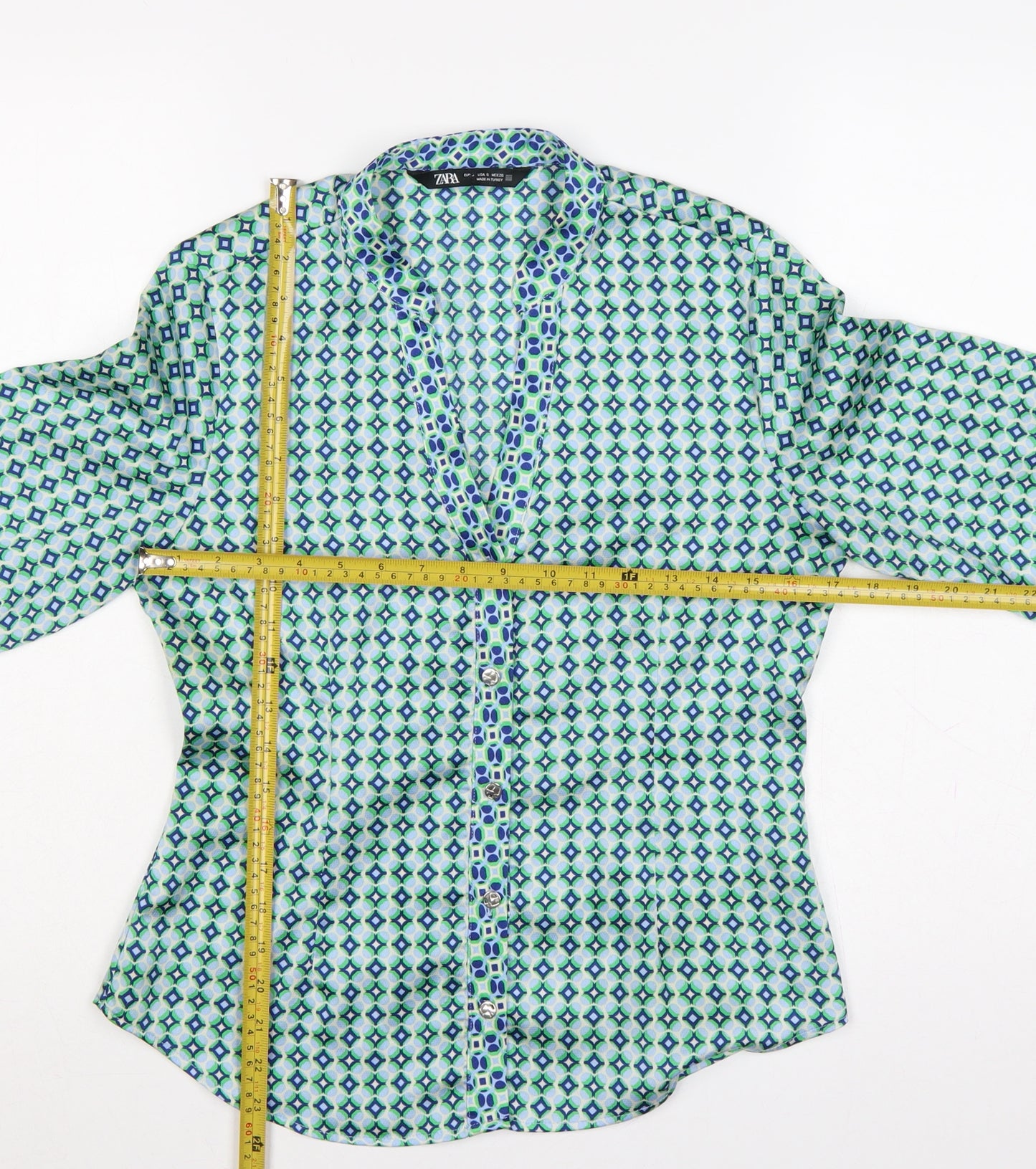 Zara Women Multicoloured S Geometric Button-Up Collared Blouse