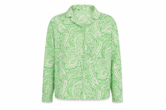 Topshop Women Green Paisley Button-Up Collared Long Sleeve Shirt UK 10