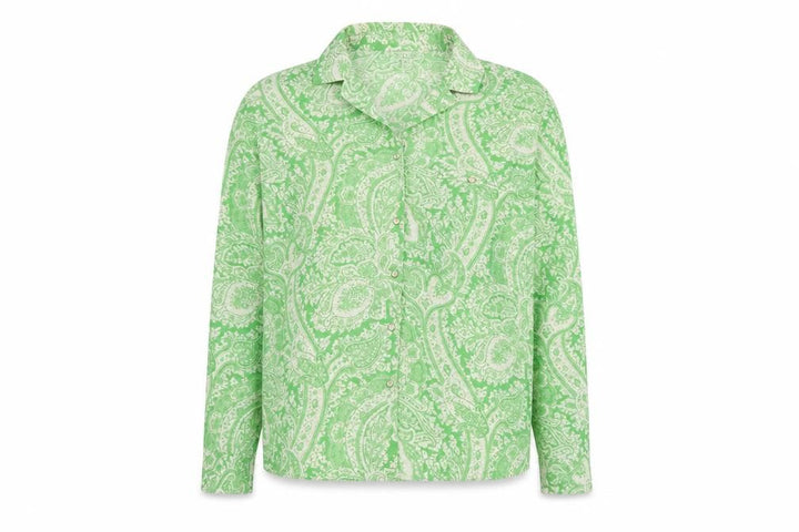Topshop Women Green Paisley Button-Up Collared Long Sleeve Shirt UK 10