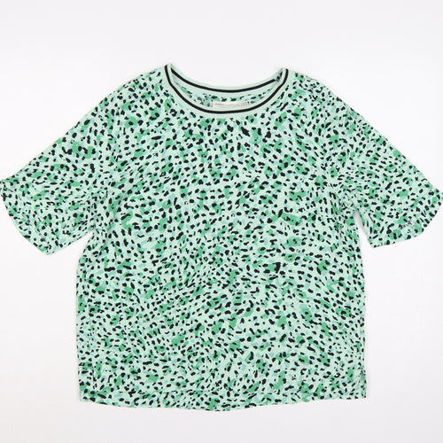 InWear Women Green Leopard Print Ringer T-Shirt UK 12 Short Sleeve