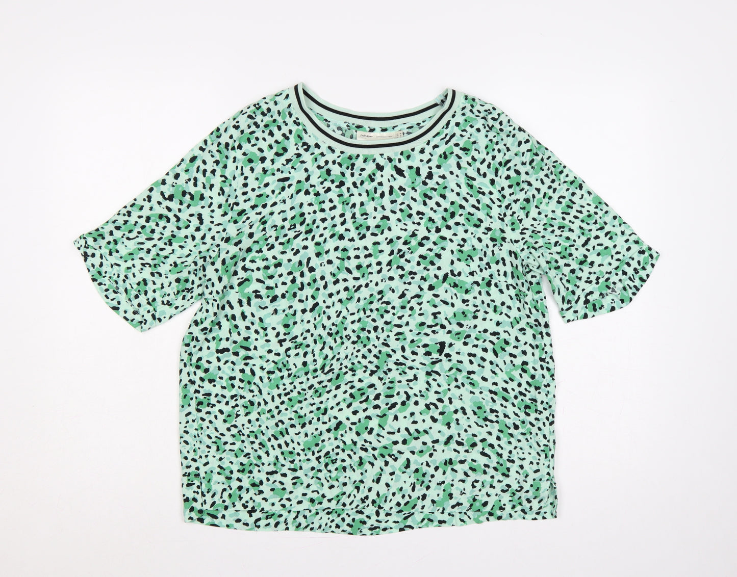 InWear Women Green Leopard Print Ringer T-Shirt UK 12 Short Sleeve