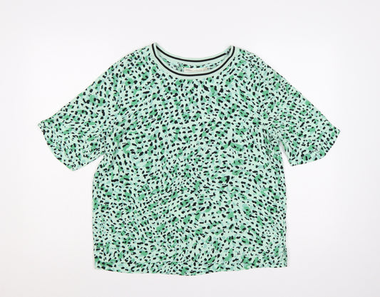 InWear Women Green Leopard Print Ringer T-Shirt UK 12 Short Sleeve