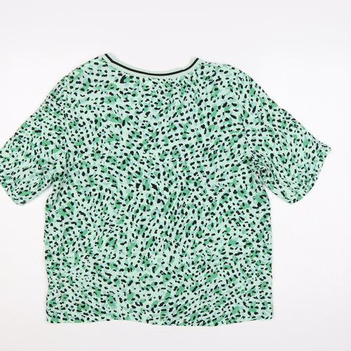 InWear Women Green Leopard Print Ringer T-Shirt UK 12 Short Sleeve