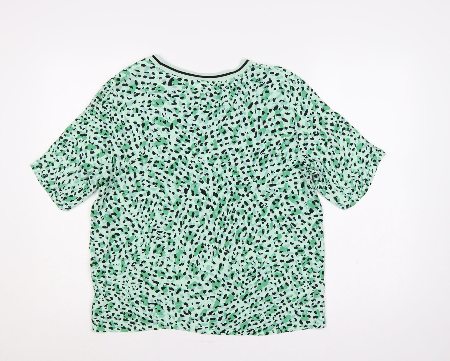 InWear Women Green Leopard Print Ringer T-Shirt UK 12 Short Sleeve