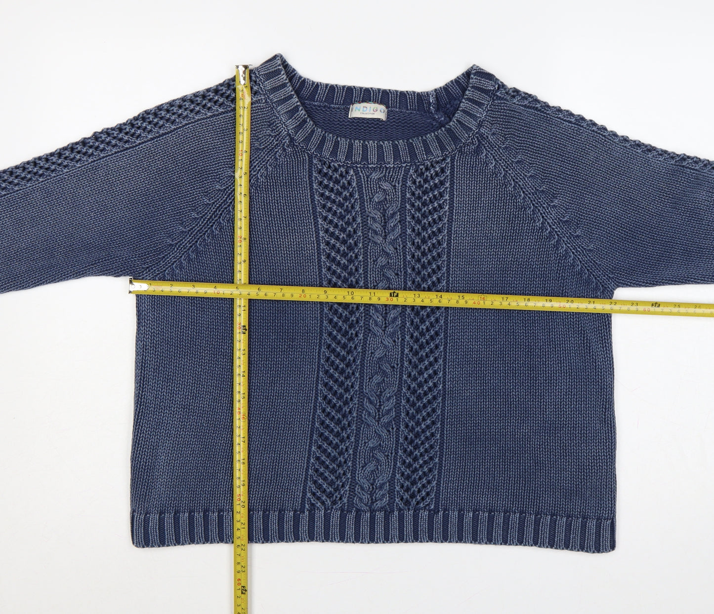 M&S Women Blue UK 18 Cable Knit Cotton Pullover Jumper