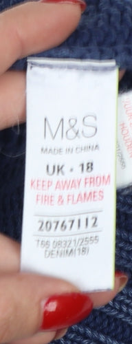 M&S Women Blue UK 18 Cable Knit Cotton Pullover Jumper