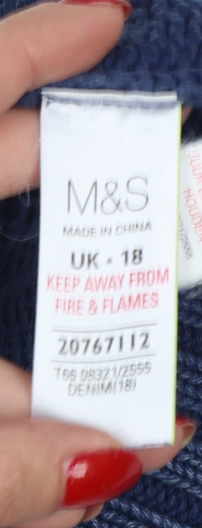 M&S Women Blue UK 18 Cable Knit Cotton Pullover Jumper