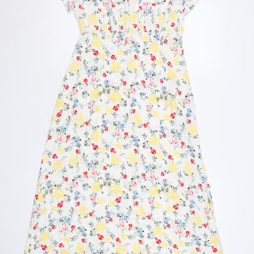 M&S Women’s Multicoloured Floral Midi Fit & Flare Dress UK 10 Petite