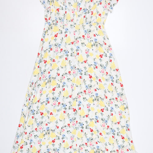 M&S Women’s Multicoloured Floral Midi Fit & Flare Dress UK 10 Petite
