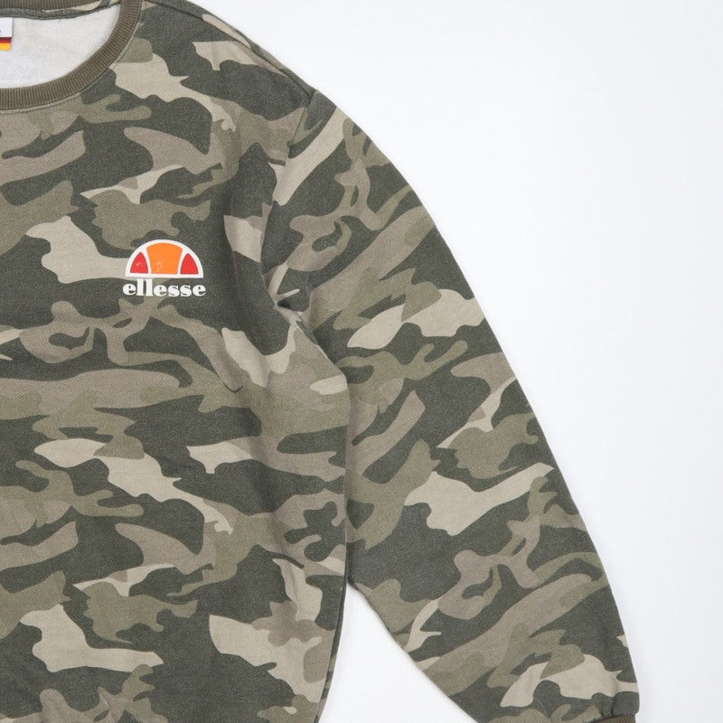 Ellesse Men’s Green Camo XL Crew Neck Logo Pullover Sweatshirt