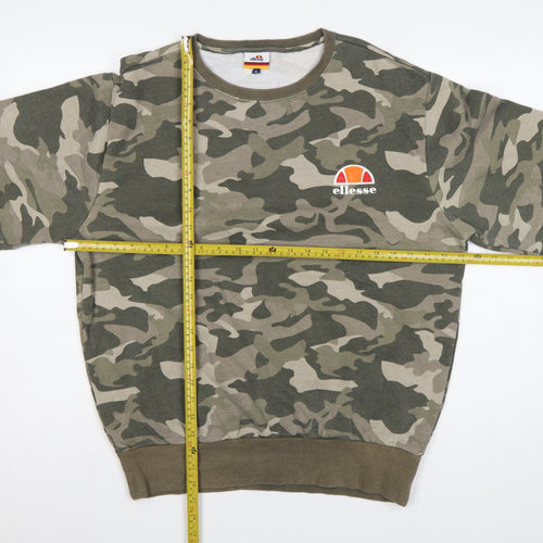 Ellesse Men’s Green Camo XL Crew Neck Logo Pullover Sweatshirt