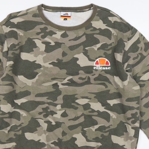 Ellesse Men’s Green Camo XL Crew Neck Logo Pullover Sweatshirt