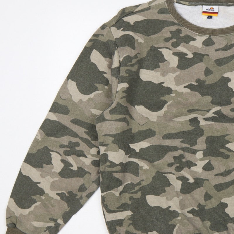 Ellesse Men’s Green Camo XL Crew Neck Logo Pullover Sweatshirt