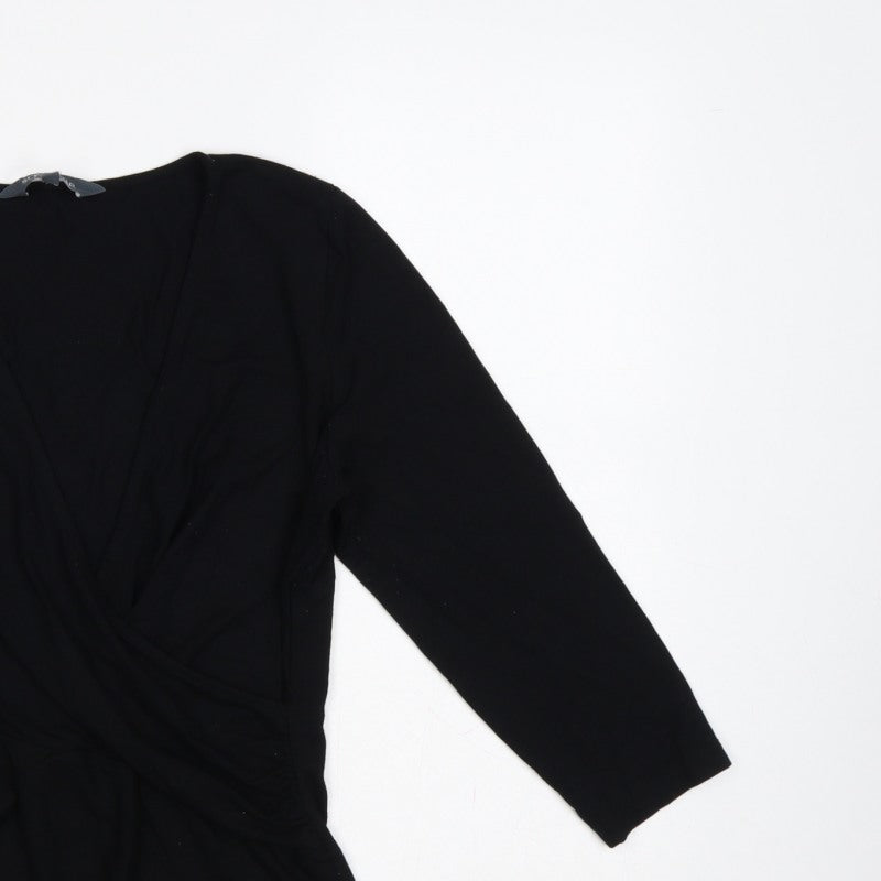 Sosandar Women’s Black Size 12 Wrap V-Neck Long Sleeve Top