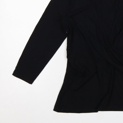 Sosandar Women’s Black Size 12 Wrap V-Neck Long Sleeve Top