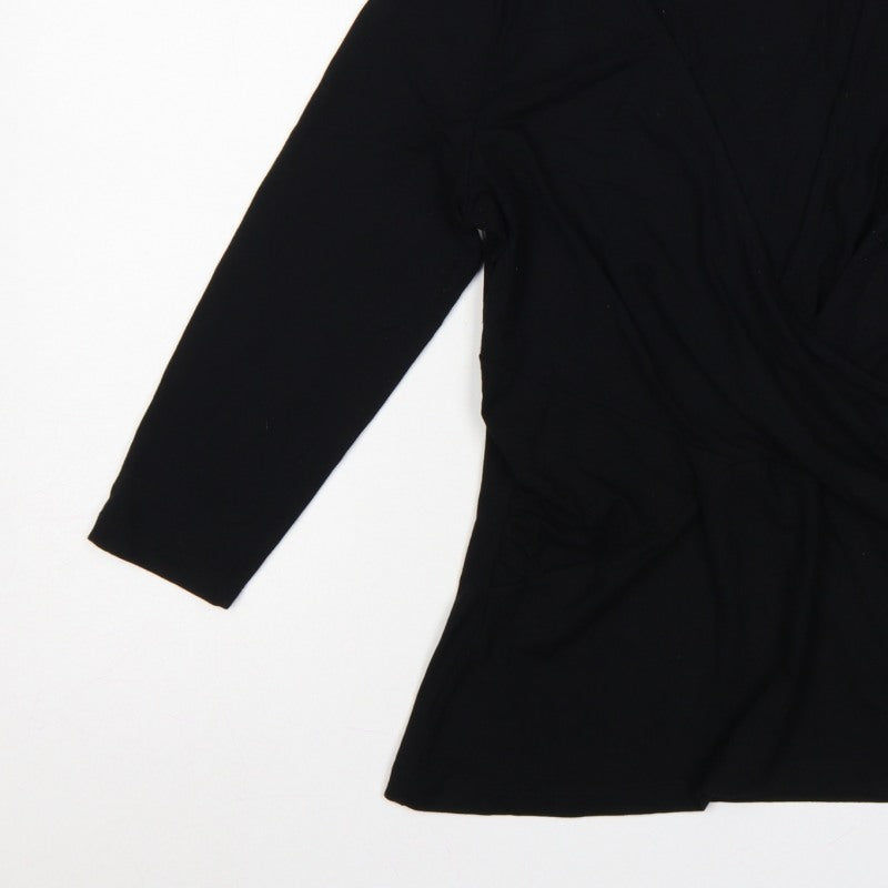 Sosandar Women’s Black Size 12 Wrap V-Neck Long Sleeve Top