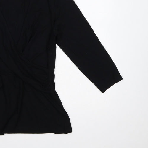 Sosandar Women’s Black Size 12 Wrap V-Neck Long Sleeve Top