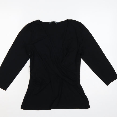 Sosandar Women’s Black Size 12 Wrap V-Neck Long Sleeve Top
