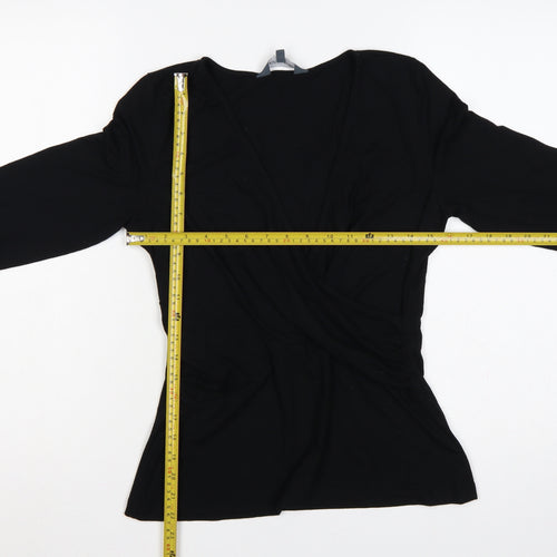 Sosandar Women’s Black Size 12 Wrap V-Neck Long Sleeve Top