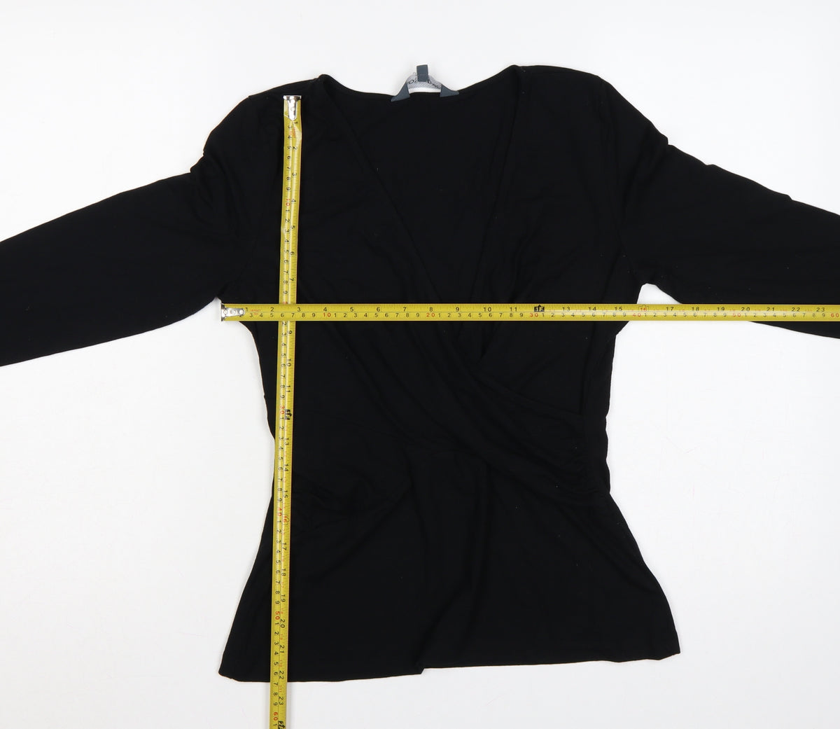 Sosandar Women’s Black Size 12 Wrap V-Neck Long Sleeve Top
