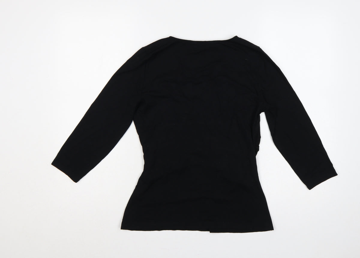 Sosandar Women’s Black Size 12 Wrap V-Neck Long Sleeve Top