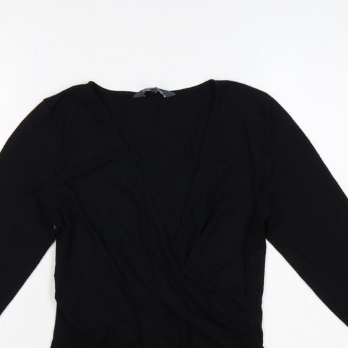 Sosandar Women’s Black Size 12 Wrap V-Neck Long Sleeve Top