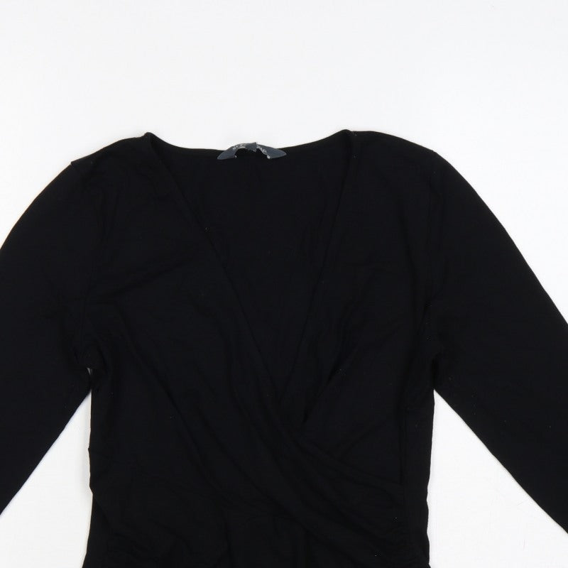 Sosandar Women’s Black Size 12 Wrap V-Neck Long Sleeve Top