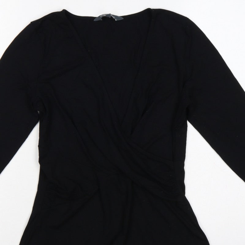 Sosandar Women’s Black Size 12 Wrap V-Neck Long Sleeve Top