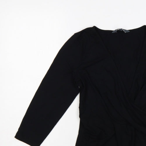 Sosandar Women’s Black Size 12 Wrap V-Neck Long Sleeve Top