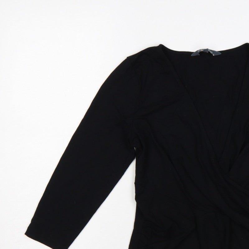 Sosandar Women’s Black Size 12 Wrap V-Neck Long Sleeve Top