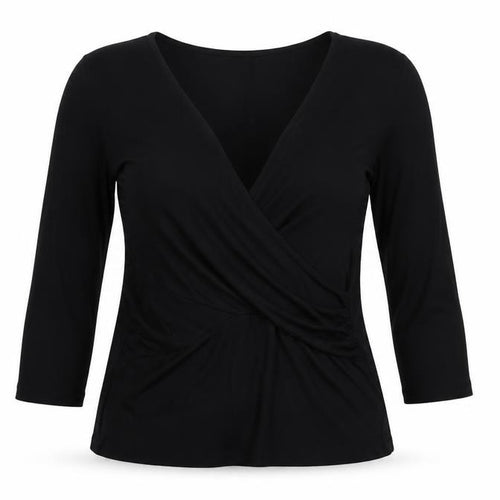 Sosandar Women’s Black Size 12 Wrap V-Neck Long Sleeve Top