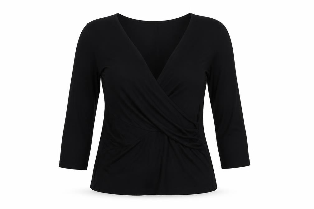 Sosandar Women’s Black Size 12 Wrap V-Neck Long Sleeve Top