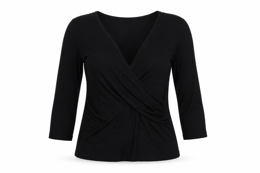 Sosandar Women’s Black Size 12 Wrap V-Neck Long Sleeve Top