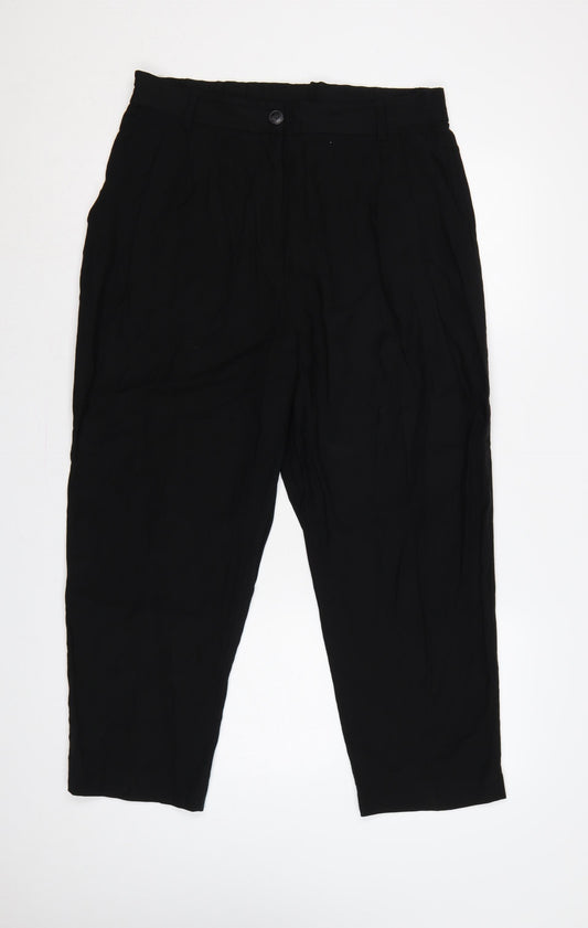 H&M Women Black UK 16 High Rise Tapered Tailored Trousers