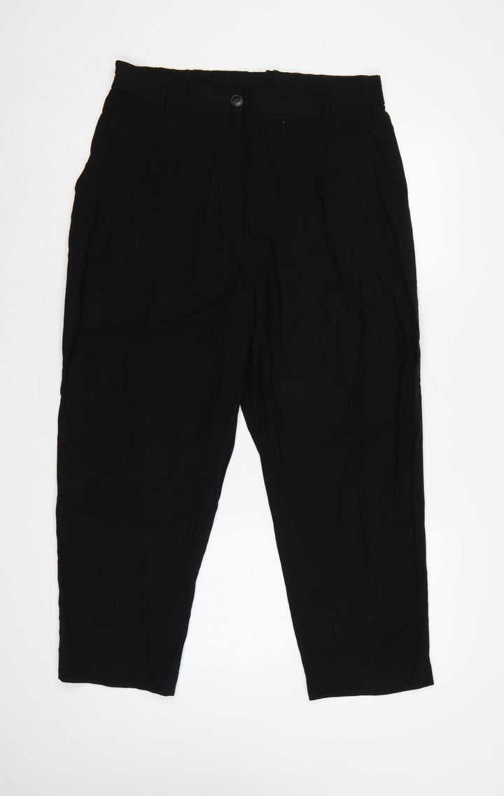 H&M Women Black UK 16 High Rise Tapered Tailored Trousers
