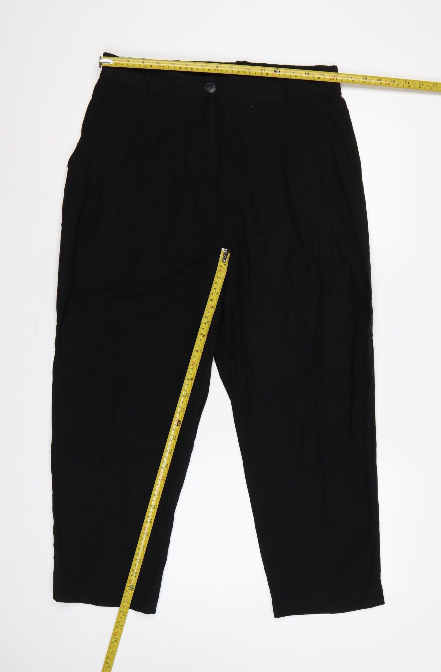 H&M Women Black UK 16 High Rise Tapered Tailored Trousers