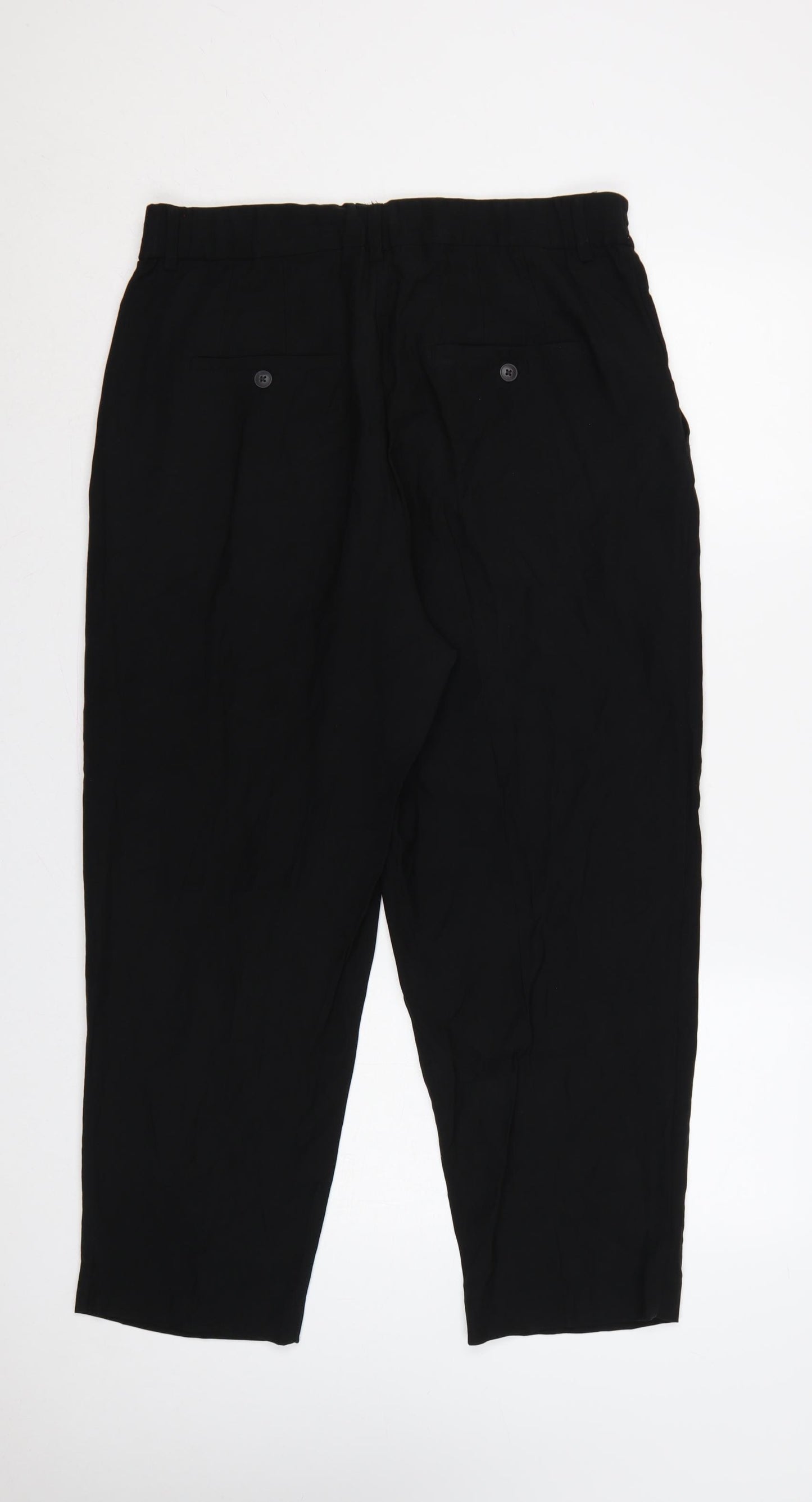 H&M Women Black UK 16 High Rise Tapered Tailored Trousers