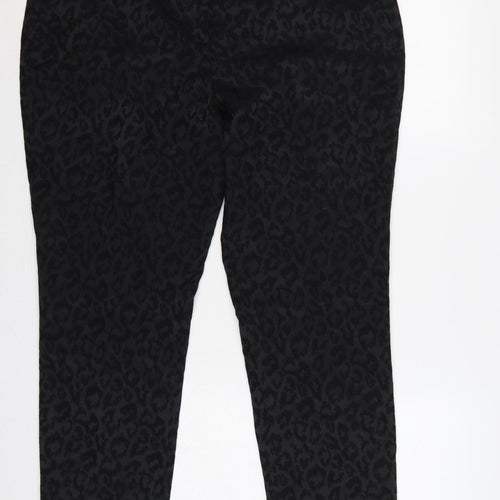 Per Una Women’s Black Animal Print Slim Straight Trousers UK 18 Short