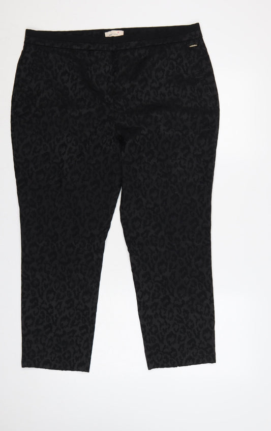 Per Una Women’s Black Animal Print Slim Straight Trousers UK 18 Short