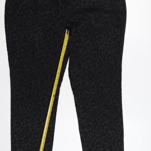 Per Una Women’s Black Animal Print Slim Straight Trousers UK 18 Short