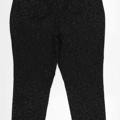 Per Una Women’s Black Animal Print Slim Straight Trousers UK 18 Short