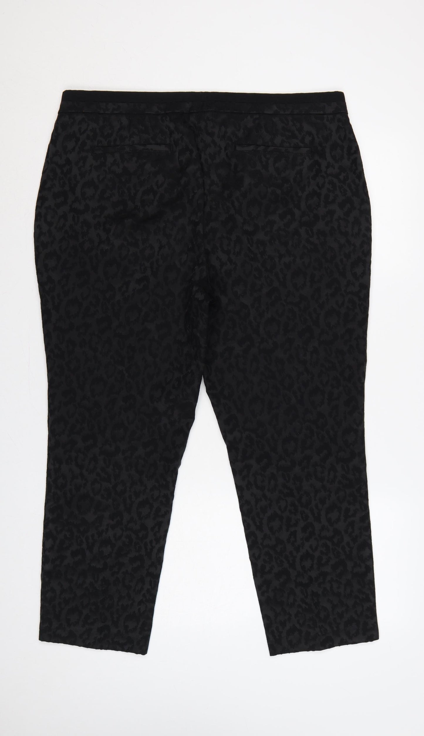 Per Una Women’s Black Animal Print Slim Straight Trousers UK 18 Short