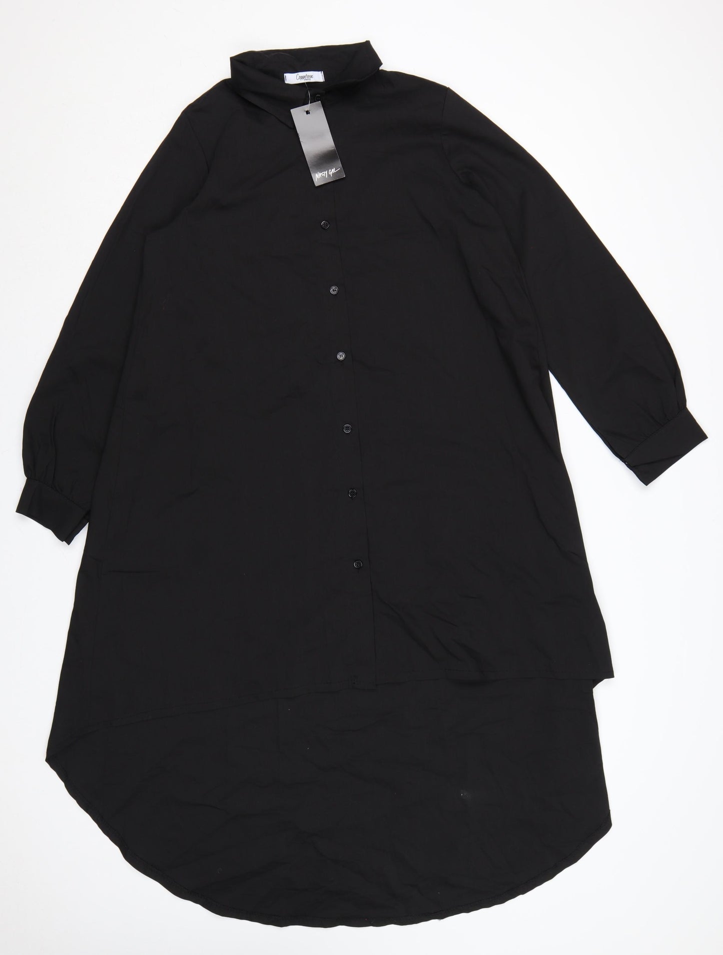 Cappellini Women Black One Size Longline Oversized Shirt Dress
