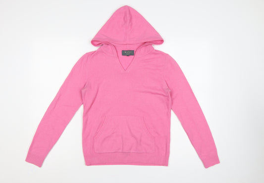 Wyse London Women’s Pink Cashmere Hooded V-Neck Jumper Size 8
