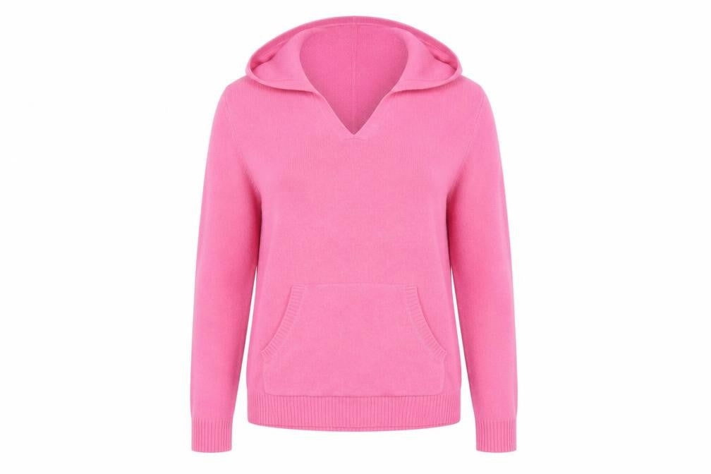 Wyse London Women’s Pink Cashmere Hooded V-Neck Jumper Size 8